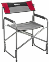 Kreslo NISUS direktorskoe 200kg s otkidnym stolikom,povorotnaya spinka,seryj-krasnyj-chernyj